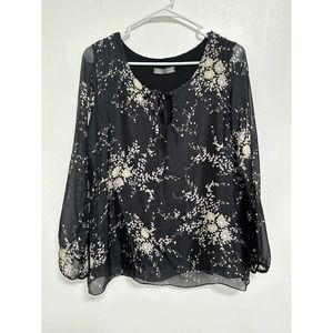 LOLA Women Top Silk Blend Floral Sheer Sleeves Peasant Boho Lined